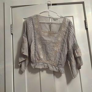 American Eagle blue/grey cross-stitch crop top size small